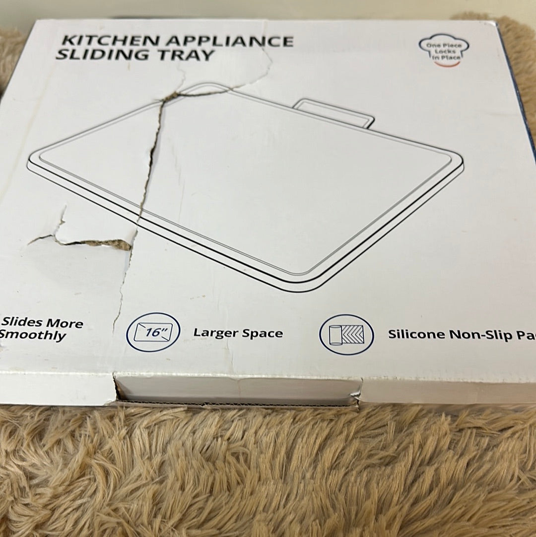 Kitchen appliance sliding tray