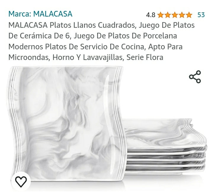 Platos ceramica con diseño de mármol 6 piezas